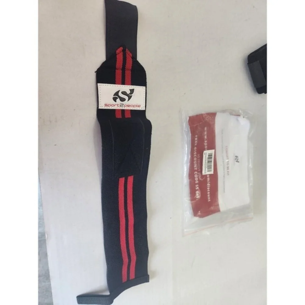 Sport2People Wrist Wraps Red Stripe Black Adjustable Weightlifting Gym Fitness‎
